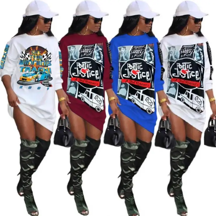 

Hot Selling Autumn Fall Clothing Women Sexy Long Sleeve T Shirt Plus Size Dress