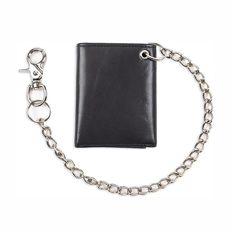 

Men's Trifold Chain Wallet with Id Window and Credit Card Pockets Minimalist Genuine Leather Biker Chain Wallet