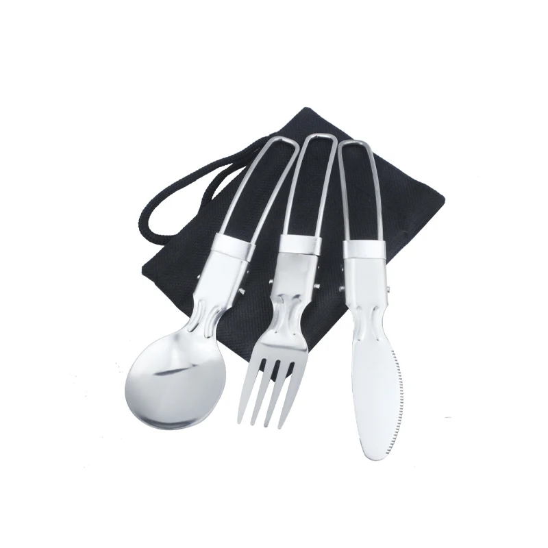 

SS304 Camping Picnic Utensil Folding Travel Cutlery Set Spoon Fork Knife Chopsticks With Travel Pouch, Silver