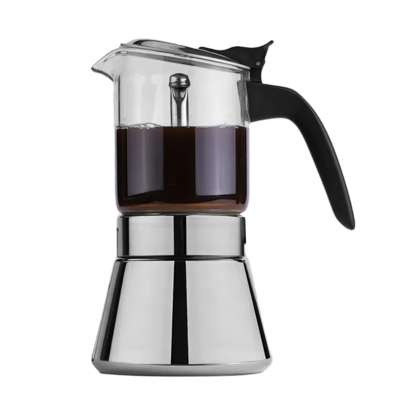 

3/6/9 cups New Design Glass-top Stainless steel Moka Pot Gift Stovetop Expresso Mok Pot