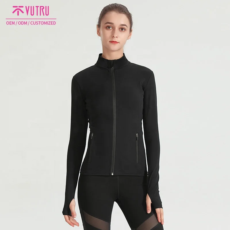 

Custom Design Logo Fashion Slim Fit Women Workout Running Jacket Sports Casual Wear Running Yoga Coat V8L5075, Black;white;dark blue