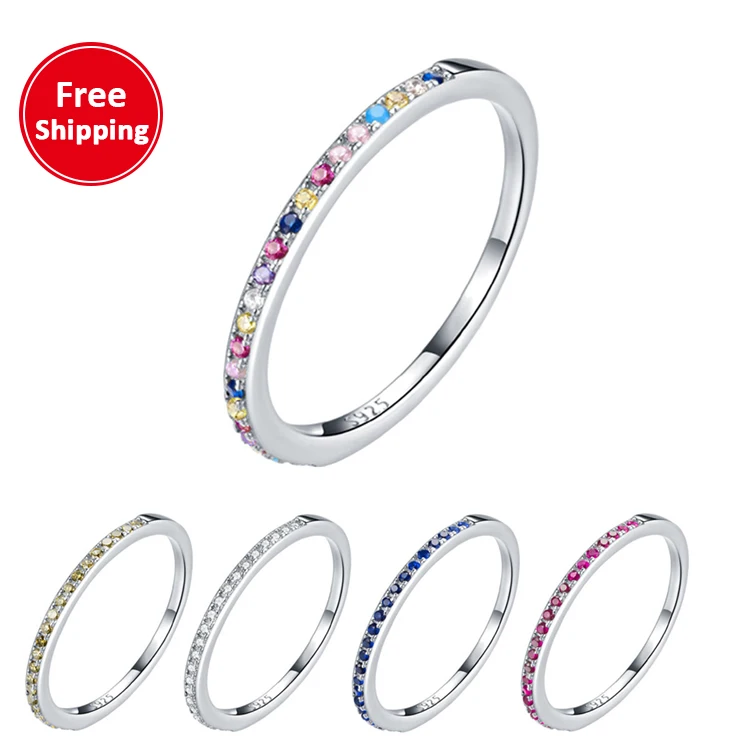 

New platinum plated simple halo ring colorful zircon s925 sterling silver ring, Optional