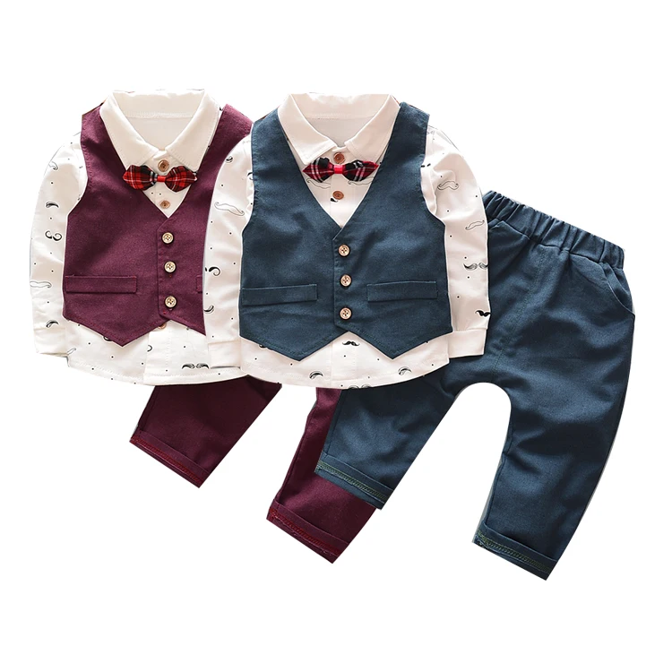 

Shirt vest pants 3pcs set formal suits wedding baby boy dress with bow, 2 colors