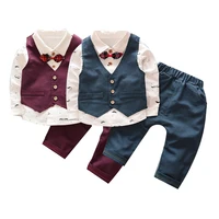 

Shirt vest pants 3pcs set formal suits wedding baby boy dress with bow