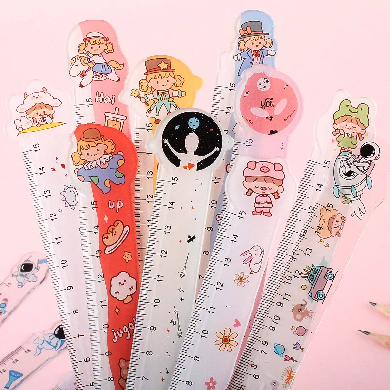 

best sale cartoon girl transparent lovely rulers 15CM primary school students stationary ruler for kids