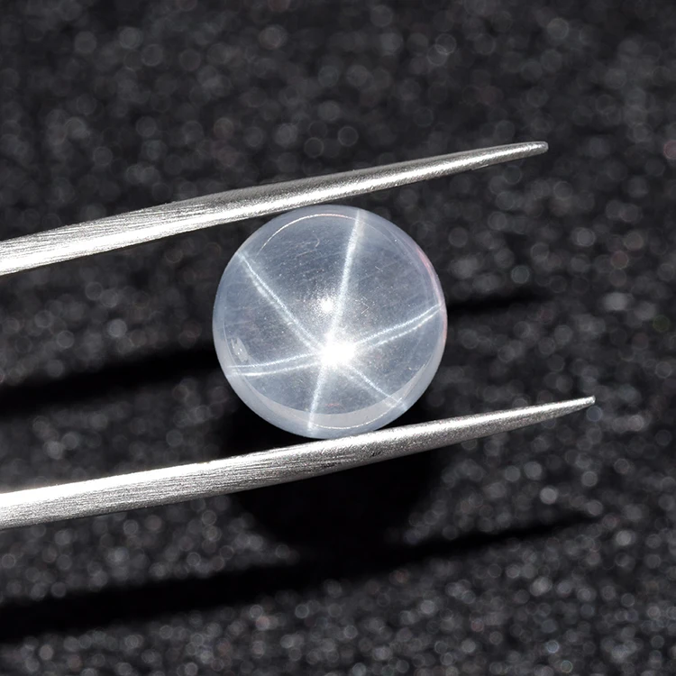 Roomy Loose Star Sapphire  Round Cabochon 6 Rays Flat Back  Transparent Star White Sapphire