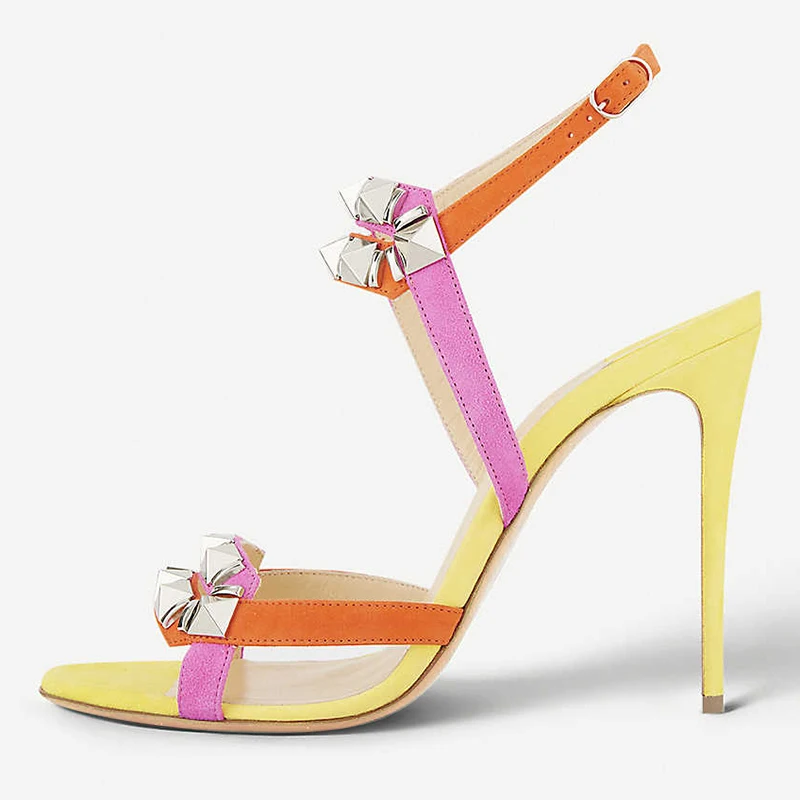 Stylish Elegant Sweet Party Shoes Multi Color Faux Suede Rivets Women Stiletto High Heel Summer Sandals
Stylish Elegant Sweet Party Shoes Multi Color Faux Suede Rivets Women Stiletto High Heel Summer Sandals