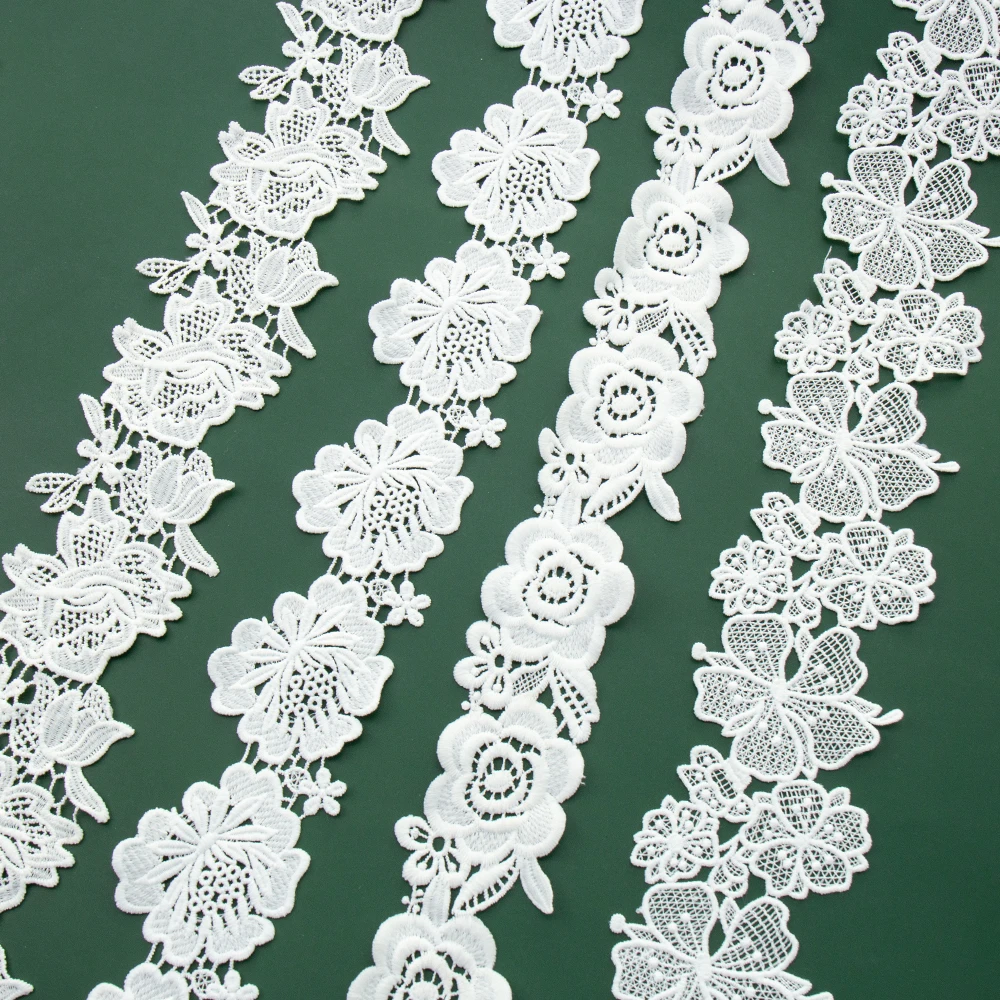 

In Stock White Guipure Floral Embroidery Water Soluble Milk Silk Cotton Polyester Lace Trim