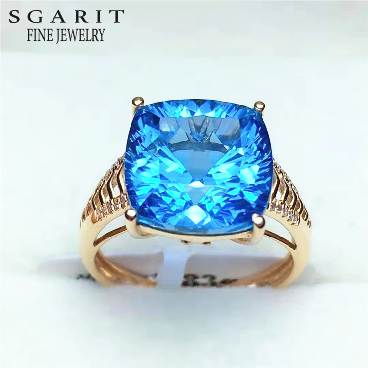 

SGARIT High Quality Gemstone Ring Jewelry For Women 7.85ct Swiss Blue Natural Topaz Ring 18k Gold