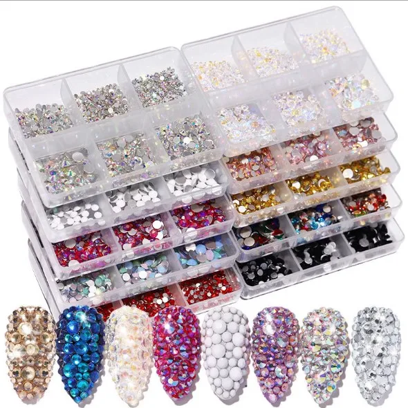 

2022 Colorful 6 Size DiY Nail Crystals ABS Rhinestones Round Beads Flatback Glass Charms Stones for Nails Decoration