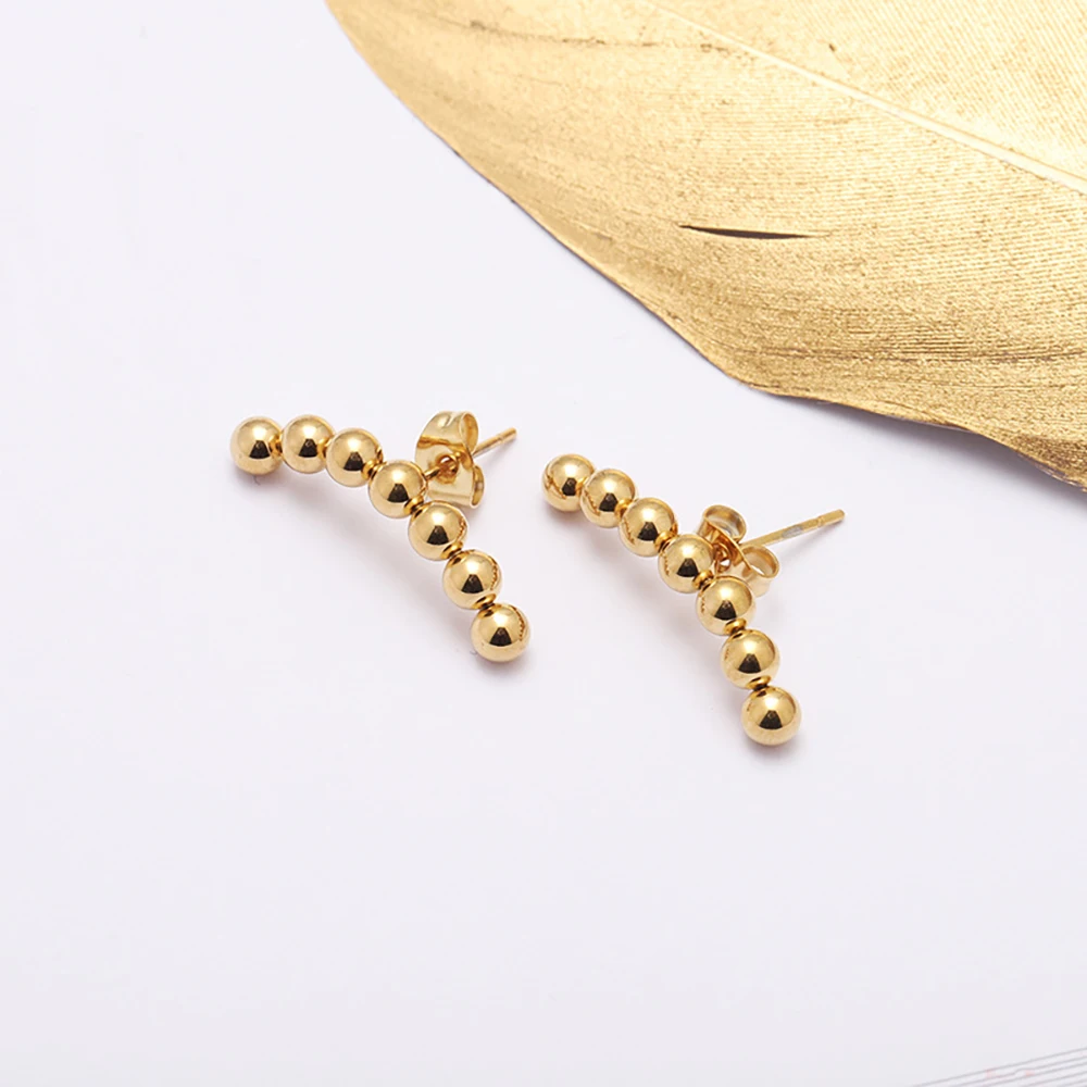 

Wholesale fashion round beaded stainless steel gold plated stud earrings