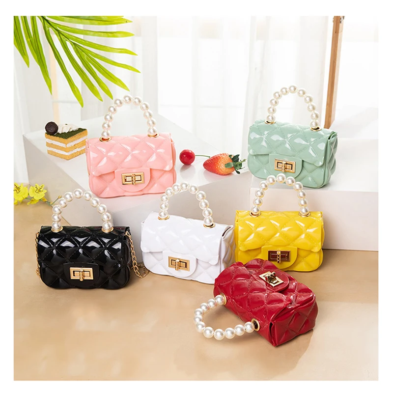 

Foreign trade handbags 2020 new Korean version fresh and sweet ladies pearl portable jelly bag shoulder diagonal bag