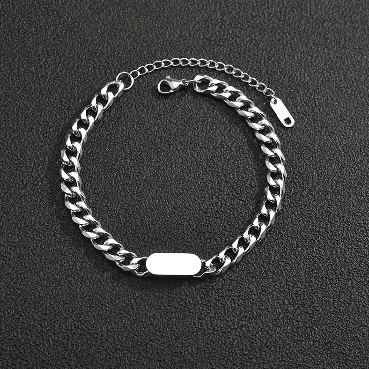 

Y170 Wholesale Pulsera De Acero Inoxidable Stainless Steel Cuban Chain DIY Custom Engraved Fashion Jewelry Bangles & Bracelets