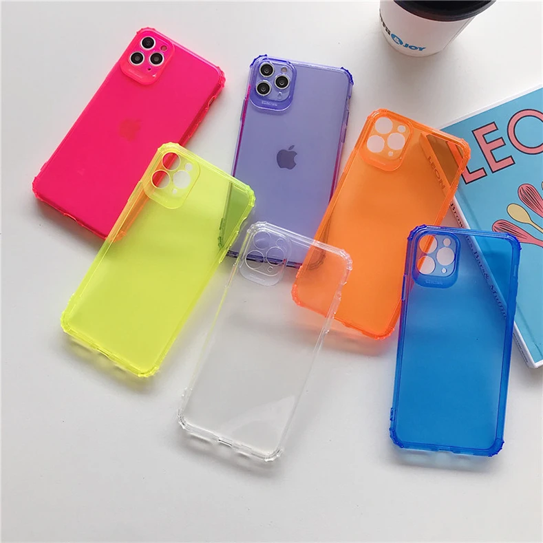 

Shiny Fluorescent Color TPU Soft Case For iPhone 11 12 Pro Max Full Protective Camera Lens Cell Phone Back Cover, Black/red/green/red/yellow/army green