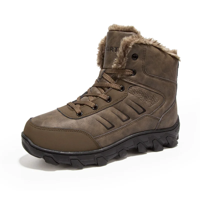 

Men's shoes outdoor shoes climbing and hiking combat boots warm and fuzzy, Black/brown