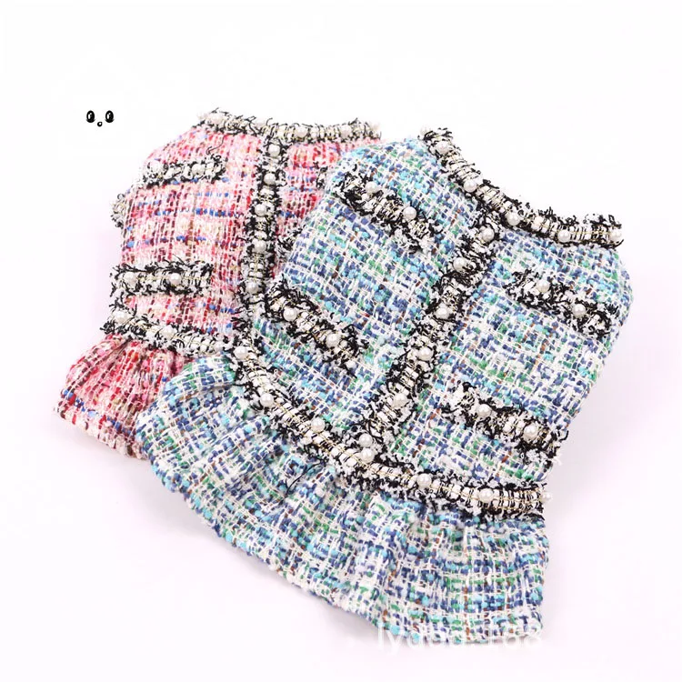 

XiAOFU Autumn and Winter Fashion Designer Pet Clothes Tweed Dog Dress, Pink, blue