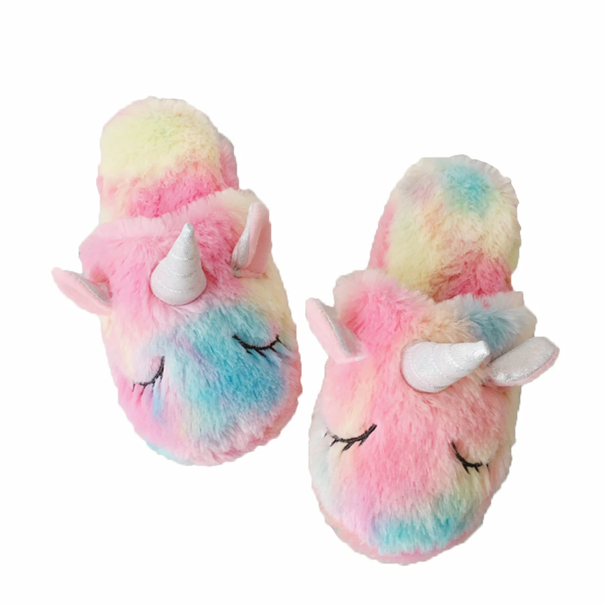 

Gradient Color Cotton Slippers Unicorn Female Winter Indoor Home Shoes Plush Thick Warm Floor Slippers