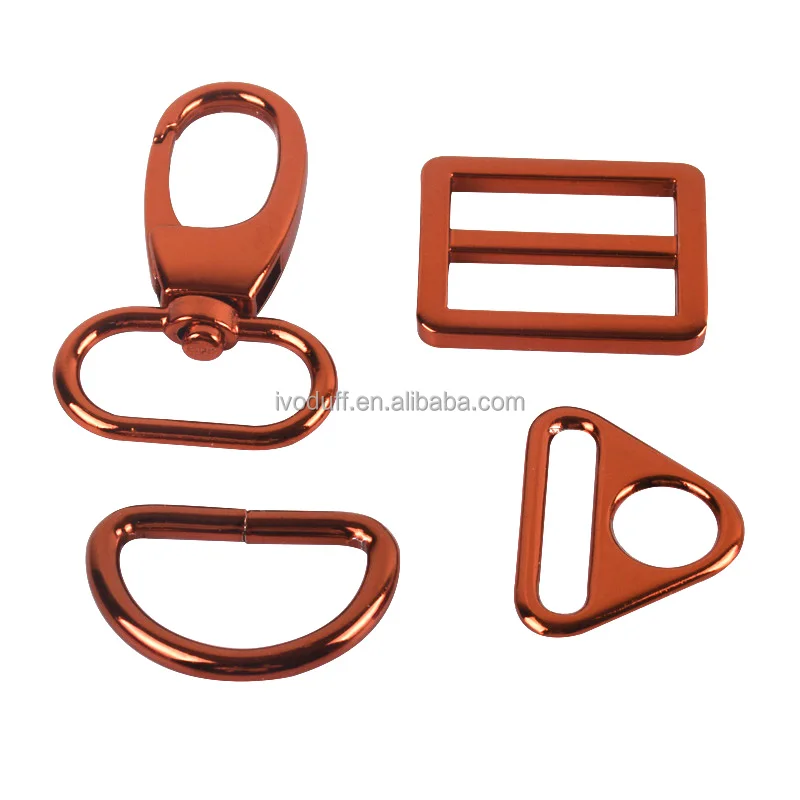 

New Orange Color A Set Of Metal Triangle Buckle Snap Hook D ring Tri-glide Buckle