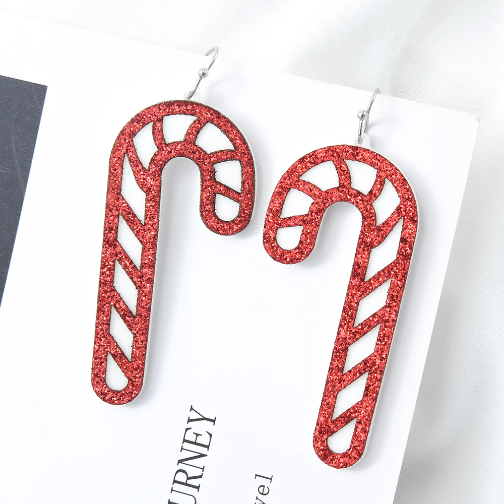 

Veijer Hot Sale Cute Christmas Style Candy cane Acrylic drop earrings, Red white