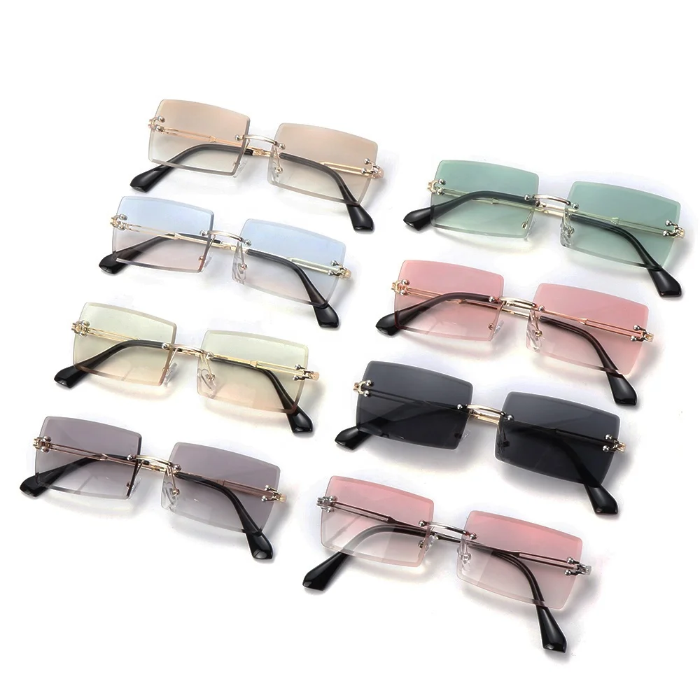 

Trendy Designer Rectangle Rimless Shades Sunglasses 2021 for Women Men