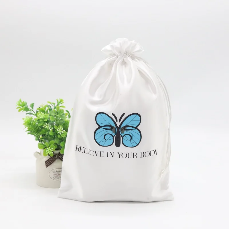 

Luxury White Custom Satin Wig Jewelry Gift Packaging Pouch Eco Friendly Cosmetic Travel Drawstring Bag, Gray, white, black , blue, red, yellow, green , purle etc.