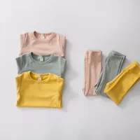 

Children sleepwear set kids plain color cotton pajamas wholesale