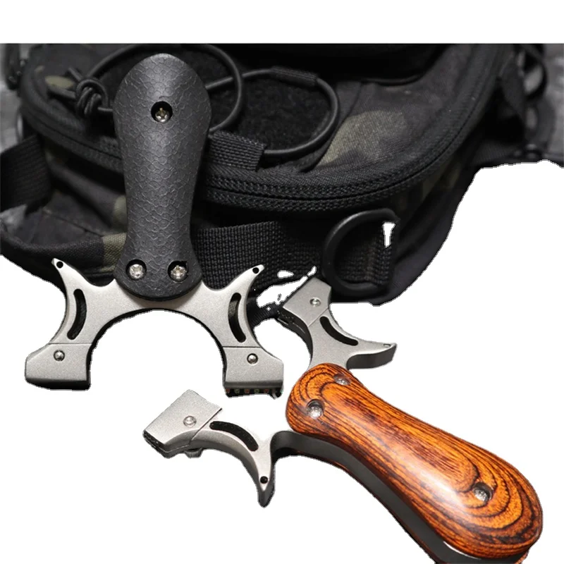 

New Fast Pressing Stainless Steel Flat Leather Slingshot Outdoor Stretch Tool Competitive Outdoor Recurve Slingshot