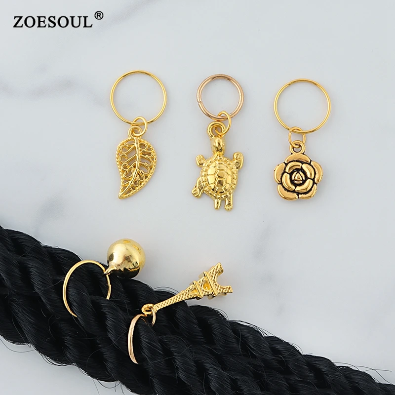 

Gold Hair Rings Dreadlocks Beads Leaves Tortoise Snowflake Shell Pendant Hair Accessories Jewelry for Braids