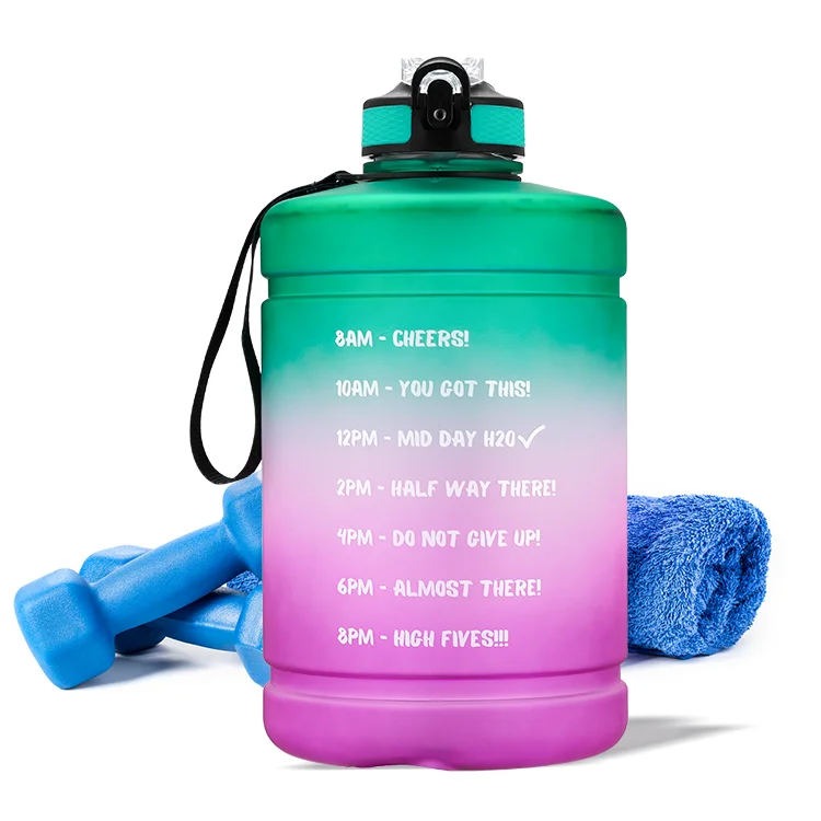 

2021 Water Bottles Gym jug Big hydro Capacity Plastic Motivational Half gallon 2.2l one gallon water bottles with custom logo, Customized color