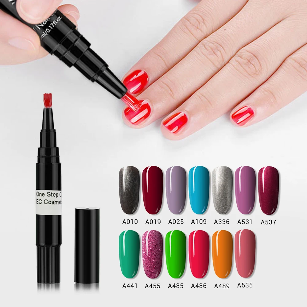 

EC cosmetics wholesale odm oem colors nail polish brush gel pen set 3 in 1 nail painting varnish one step uv gel polish pen, 800 colors one step gel pen