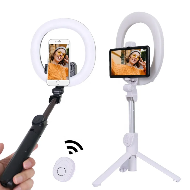 

Live Broadcast Selfie Stick Stretchable Tripod Ring Light With Mobile Remote Control, White/black/custom