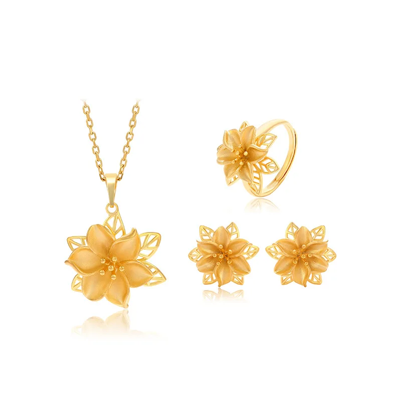 

Vietnam Sand Gold Jewelry Abacus Flower Four-Leaf Clover Necklace Pendant Set