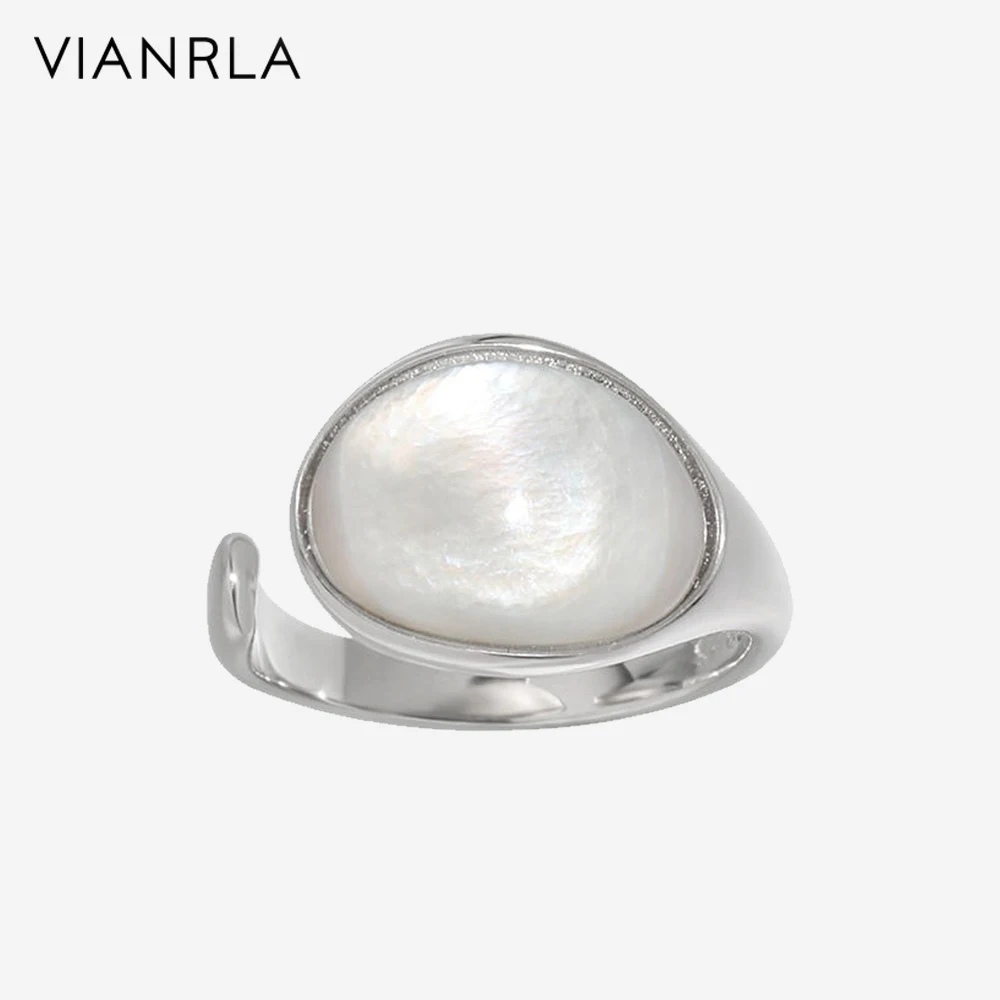 

VIANRLA 925 Sterling Silver Shell Stone Oval Shape Opening Adjustable Ring Minimalist Style Women Jewelry Drop Shipping