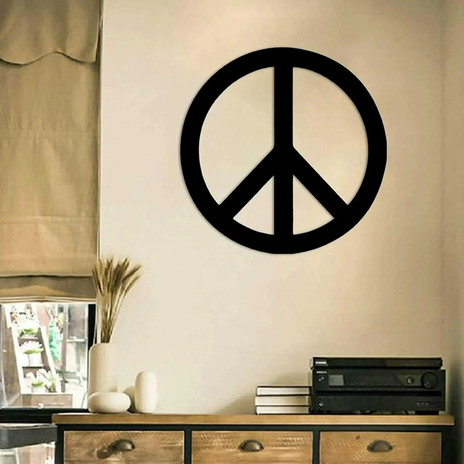 

Peace Metal Wall Art Round Metal Wall decoration Black Wall Hanging Sign