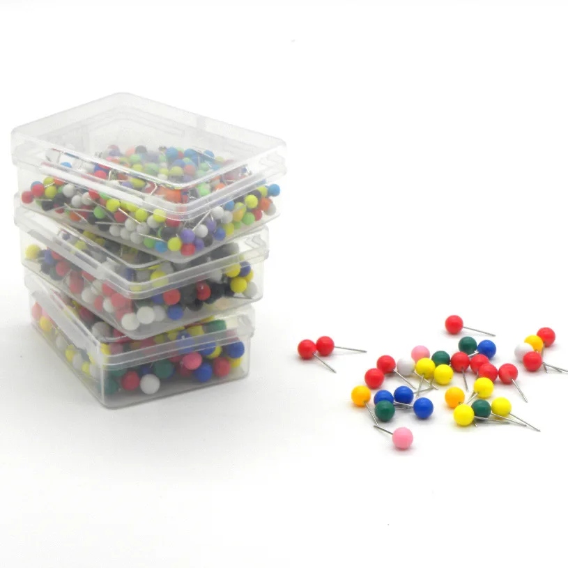

500 pcs / box Colorful Plastic Round Head Tacks with Steel Points Push Pins Map Tacks, 17 colors