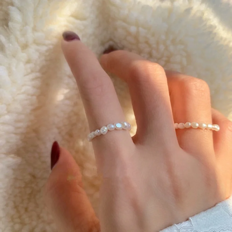 

Jachon 2021 New Minimalist Geometric Elastic Multi Beaded Pearl Rings Natural Freshwater Pearl Rings For Women