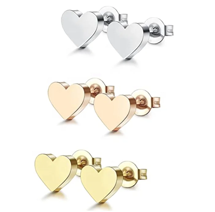 

UNIQ Stainless Steel Gold Heart Stud Earrings for Women Men