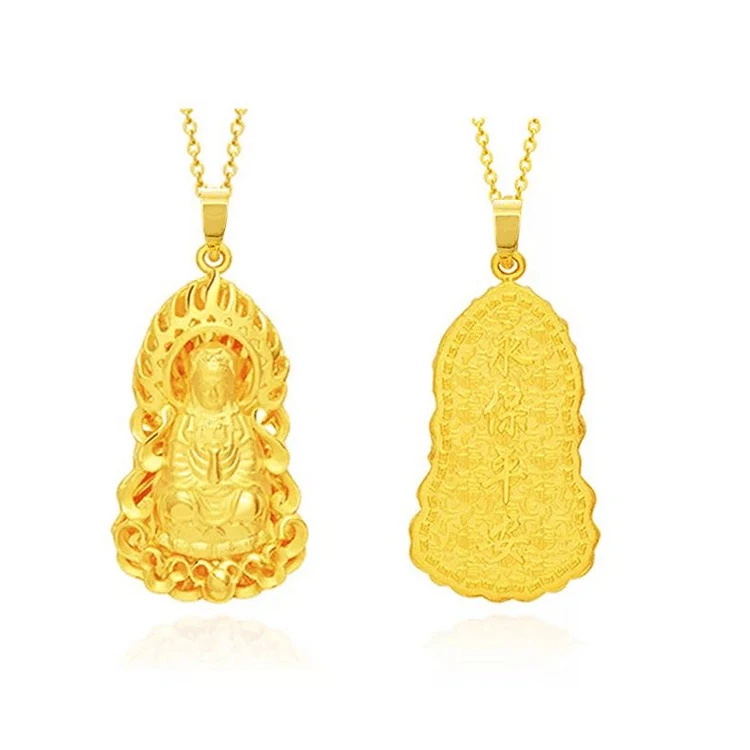 

HD0013 Ladies gold plated water wave chain, fine necklace clavicle chain flame Guanyin pendant