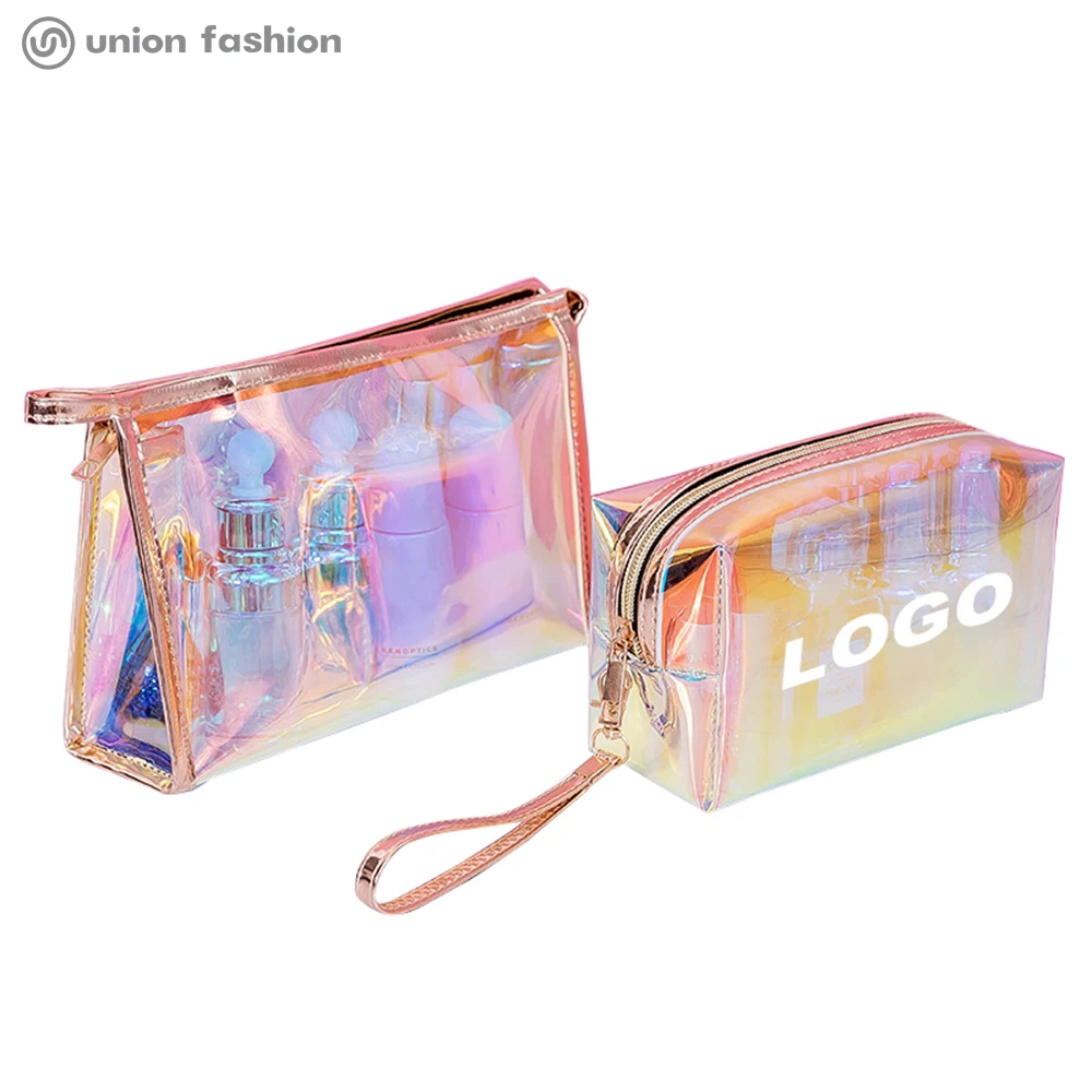 

Low MOQ Custom Logo New Fashion Transparent Laser Pouch Luxury Custom Print Clear Holographic Makeup Cosmetic Bag
