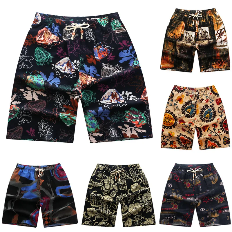 

Summer linen quick dry shorts print big underpants men's loose large cotton hemp beach pants, Show