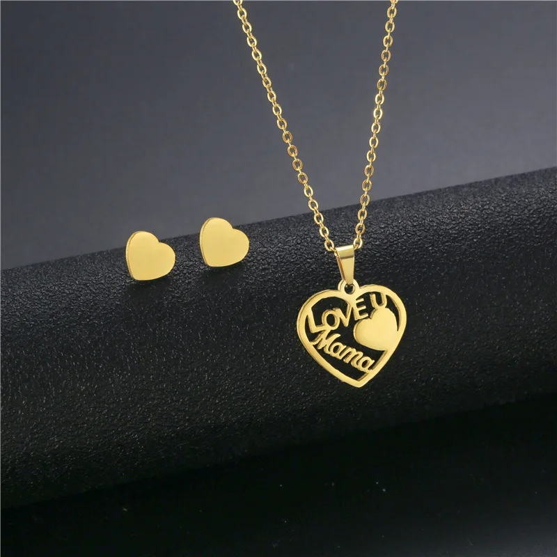 

Mother's Day Letters Love mom pendant gold plated stainless steel love mama necklace set Wholesale jewelry for women