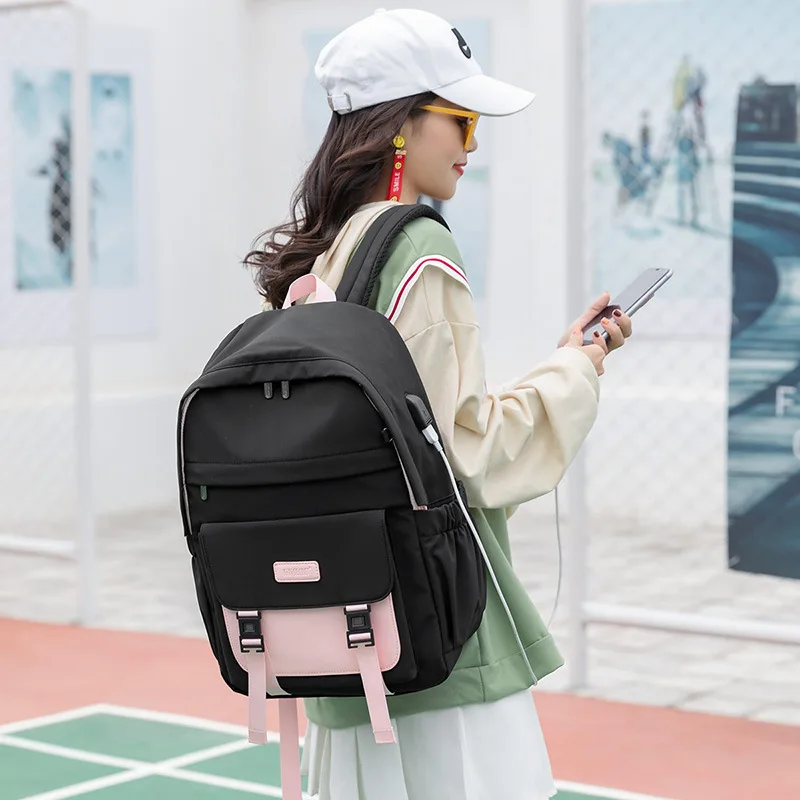 

Middle School Schoolbag Girl Large Capacity with USB Reinforced Shoulder Strap High School Backpack Men 16 Inch Computer Bag
