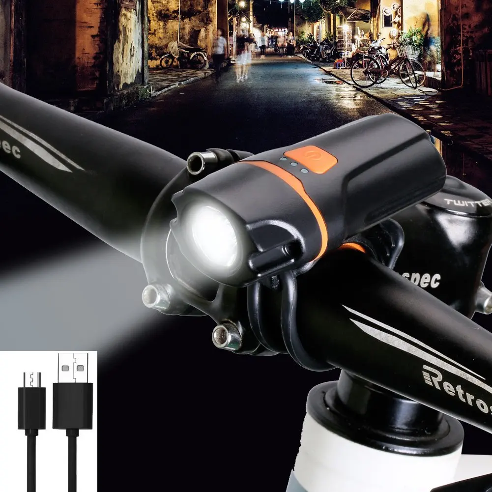 

Waterproof Bike Bicycle Light USB LED Rechargeable Set Mount Cycle Front Headlight Lamp Bicycle Flashlight, Black