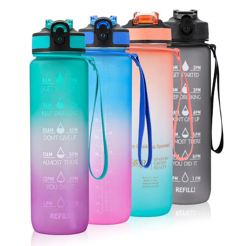 

Gym Fitness Motivational Drinking Bottle 32oz Leakproof Bpa Free Plastic Sports Water Bottle with Time Marker, Customized color