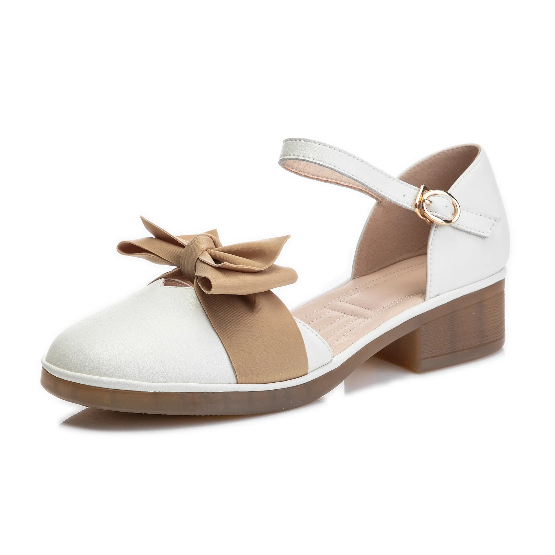 

Wholesale Baotou Sandals Women's Spring And Summer 2021 New Fashion Casual Leather Coarse-Heeled Platform Women's Shoes, Rice apricot, milk curry color