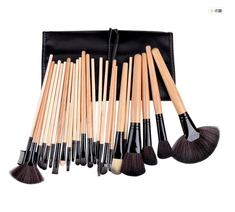 

personalized 24 piece Wooden handle Cosmetics Portable Makeup Brush set with storage bag