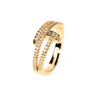 

Jachon Trendy Classic Micro Pave Full Zircon Nail Shape Finger Ring 18K Gold Plating Freesize CZ Nail Opening Ring, As picture