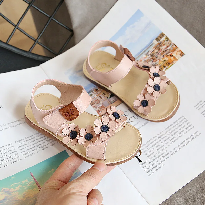 

New arrival beautiful flower summer kids girls sandals shoes, White/red/pink