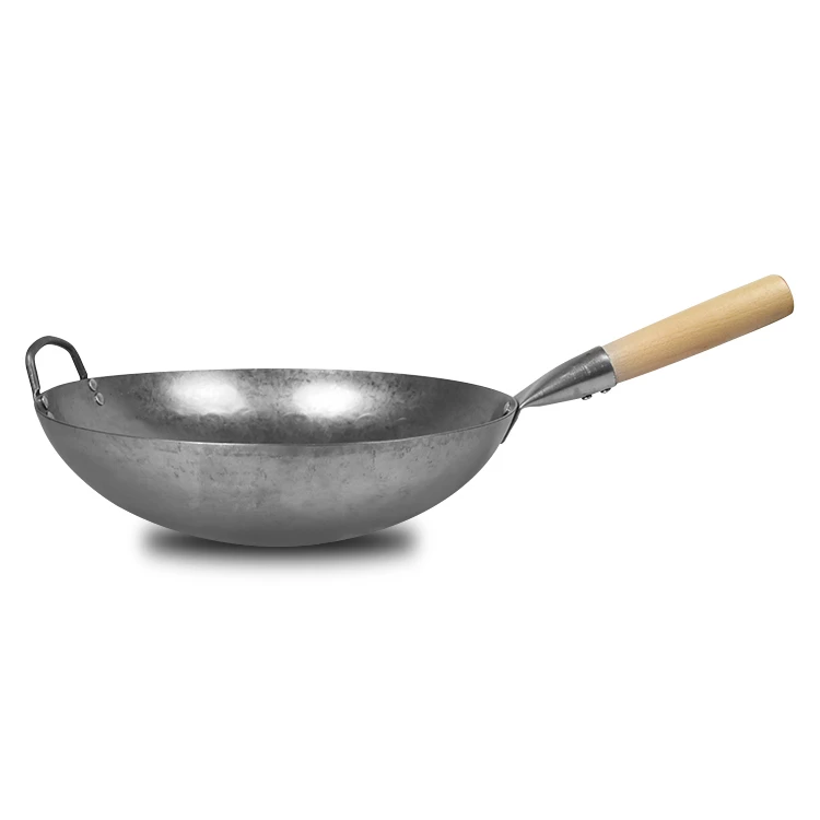 

Factory Customize Carbon Steel Fry Pan Non-Stick Chines Cook Wok Nocoating Traditional Chines Burner Wok, Silver, blue