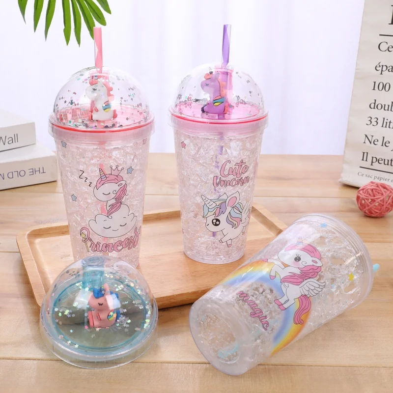 

Summer creative gifts unicorn design plastic drinking water bottle straw cup